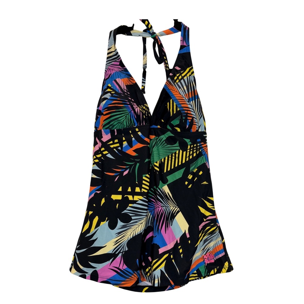 Hapari Havana V-Neck Tankini Top Womens Large Tropical Palm Halter Swimwear NEW